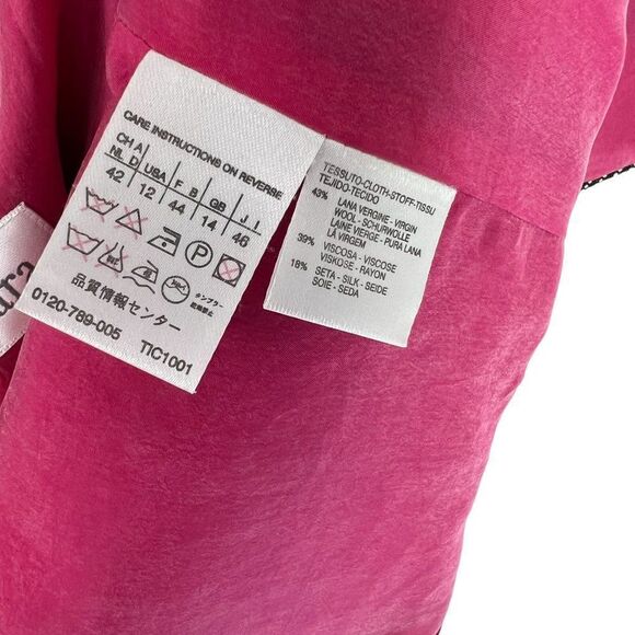 Max Mara Black & White Wool, Silk Two Button Woven Blazer Pink Lining Size 12 - Picture 10 of 12